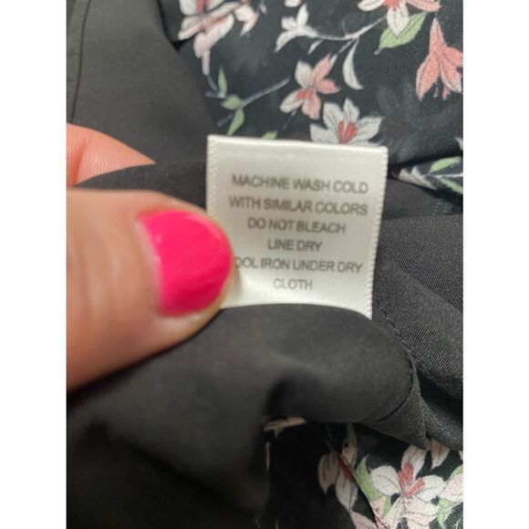 Fanco Black Floral Spaghetti Strap Asymmetrical Dress Size Medium NWT - Picture 9 of 9